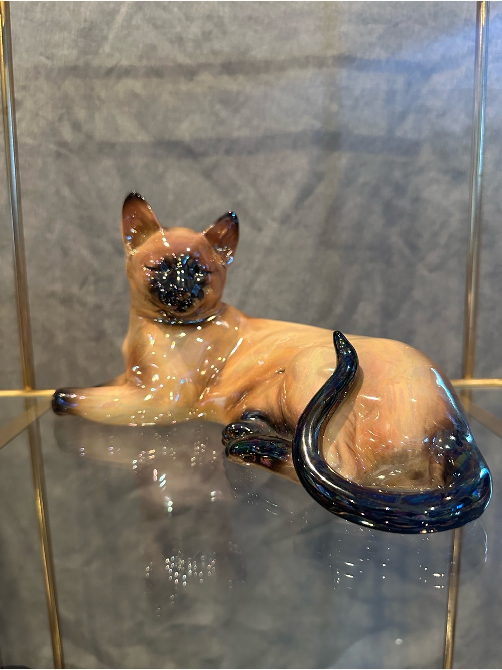 Vintage Norcrest Japan MCM Cat A348 Chocolate Point Siamese Iridescent Glaze EUC